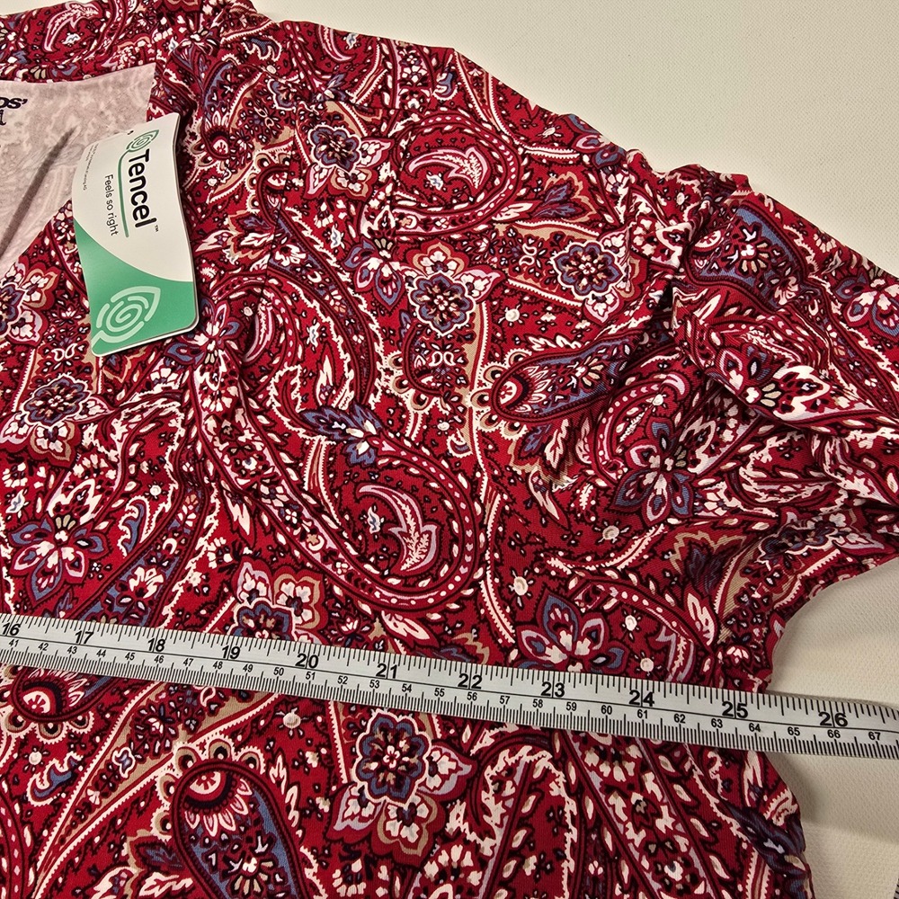 Lands End Womens‎ Red Paisley Tencel Modal Blend V-Neck Top 2X 20W-22W New - Picture 5 of 7